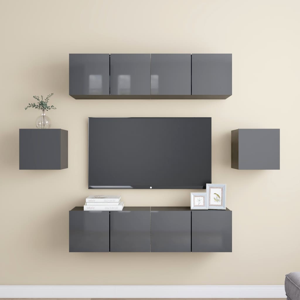 vidaXL Meuble TV, 6 pcs, Gris brillant, Aggloméré