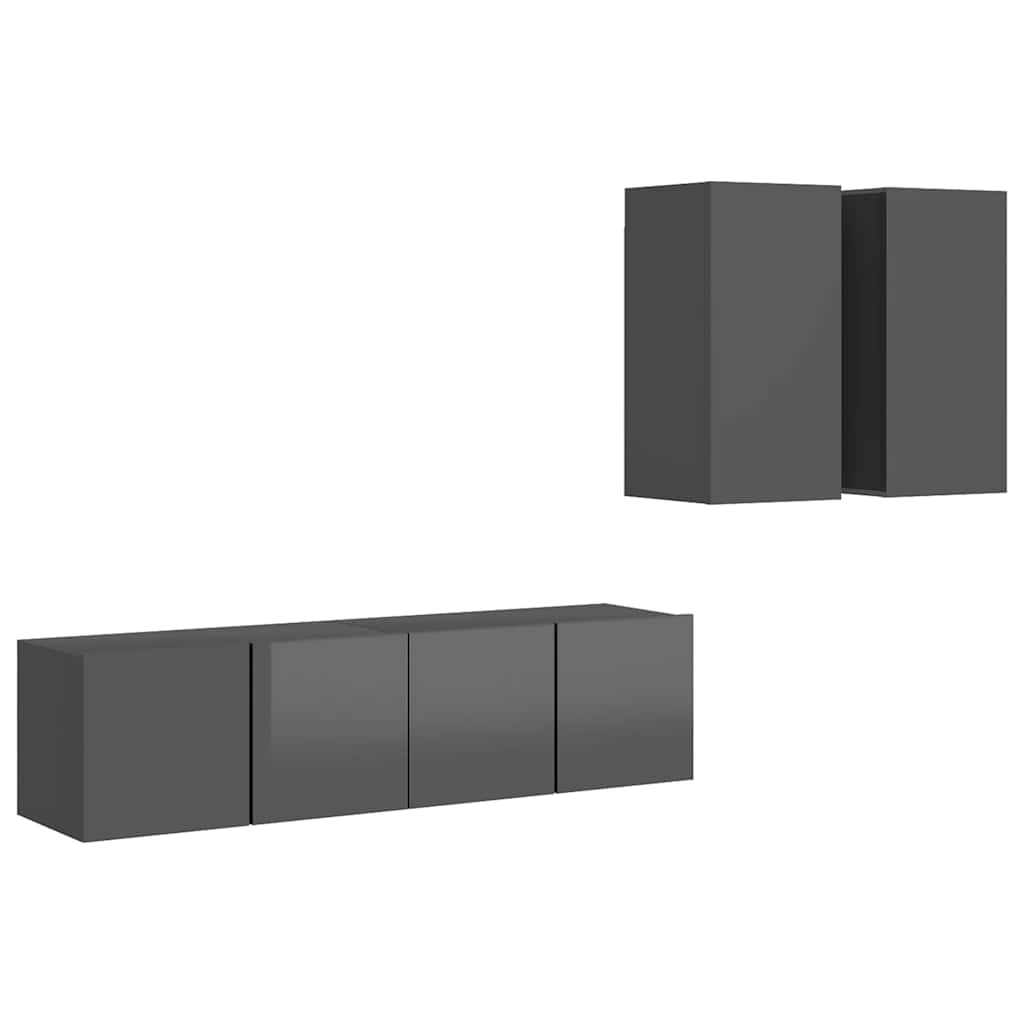 vidaXL Meuble TV 4 pcs Gris brillant Bois d'ingénierie