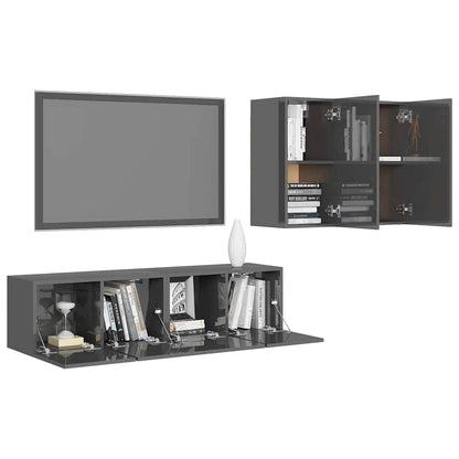vidaXL Meuble TV 4 pcs Gris brillant Bois d'ingénierie