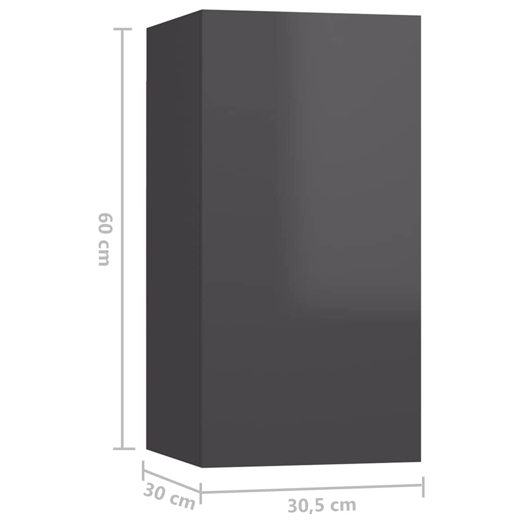vidaXL Meuble TV 4 pcs Gris brillant Bois d'ingénierie