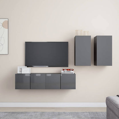 vidaXL Meuble TV 4 pcs Gris brillant Bois d'ingénierie