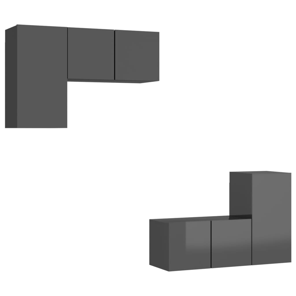 vidaXL Meuble TV 4 pcs Gris brillant Bois d'ingénierie