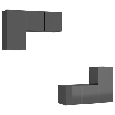 vidaXL Meuble TV 4 pcs Gris brillant Bois d'ingénierie