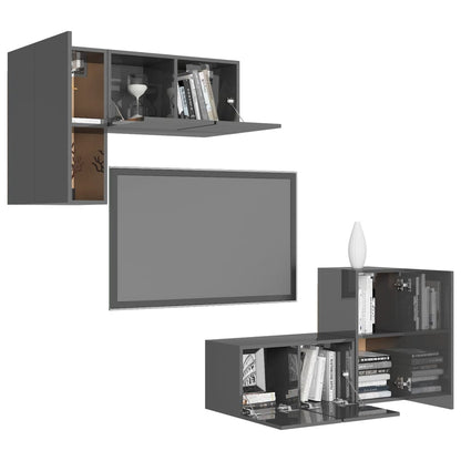 vidaXL Meuble TV 4 pcs Gris brillant Bois d'ingénierie