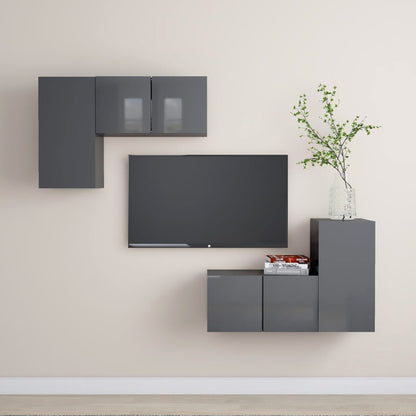 vidaXL Meuble TV 4 pcs Gris brillant Bois d'ingénierie