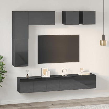 vidaXL Meuble TV, 8 pcs, gris brillant, bois d'ingénierie