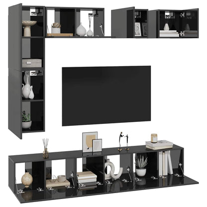 vidaXL Meuble TV, 8 pcs, gris brillant, bois d'ingénierie