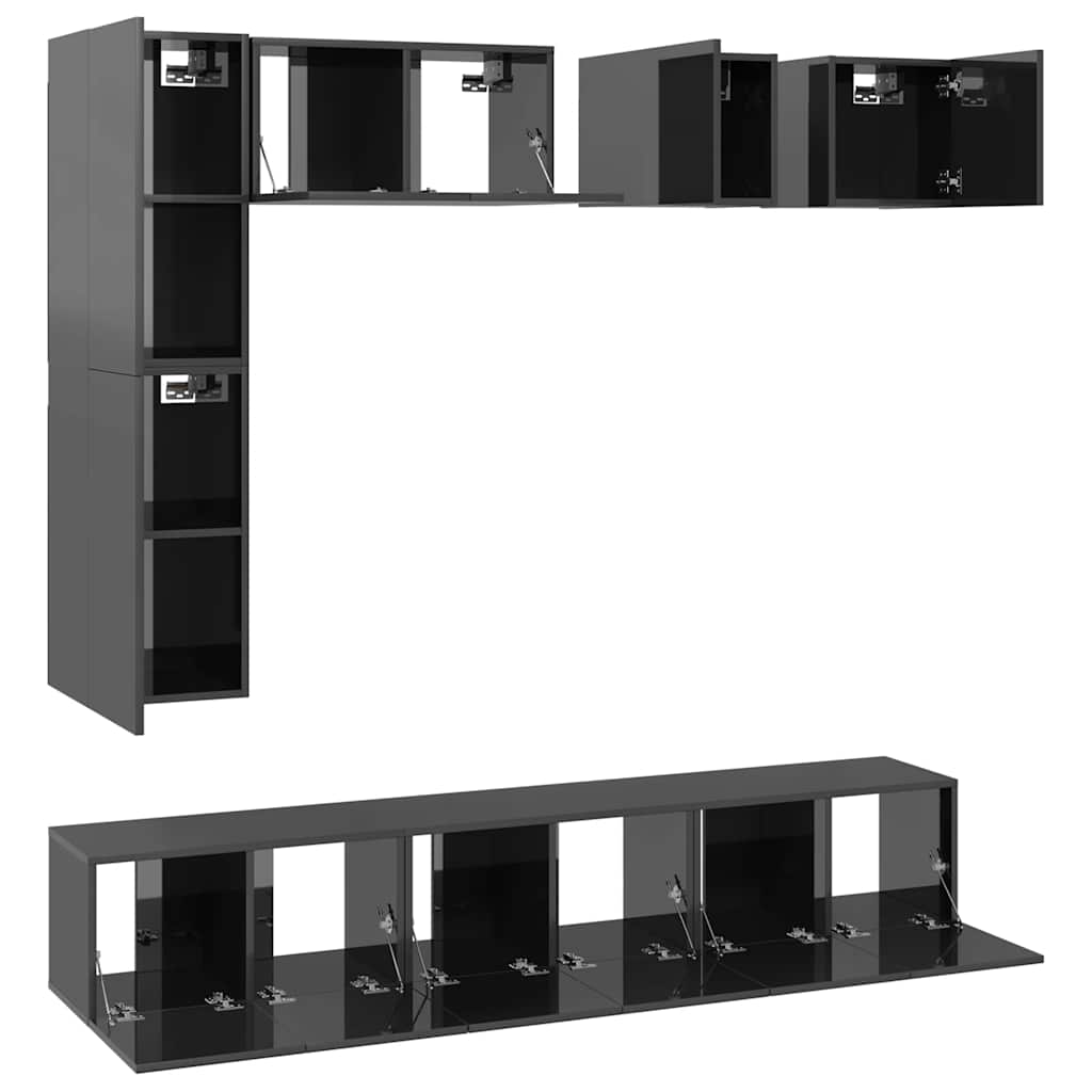 vidaXL Meuble TV, 8 pcs, gris brillant, bois d'ingénierie
