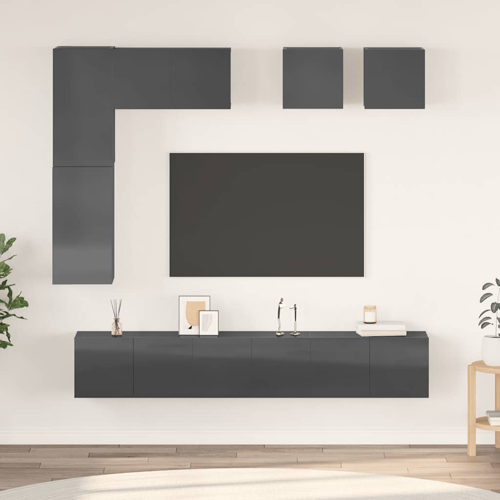 vidaXL Meuble TV, 8 pcs, gris brillant, bois d'ingénierie