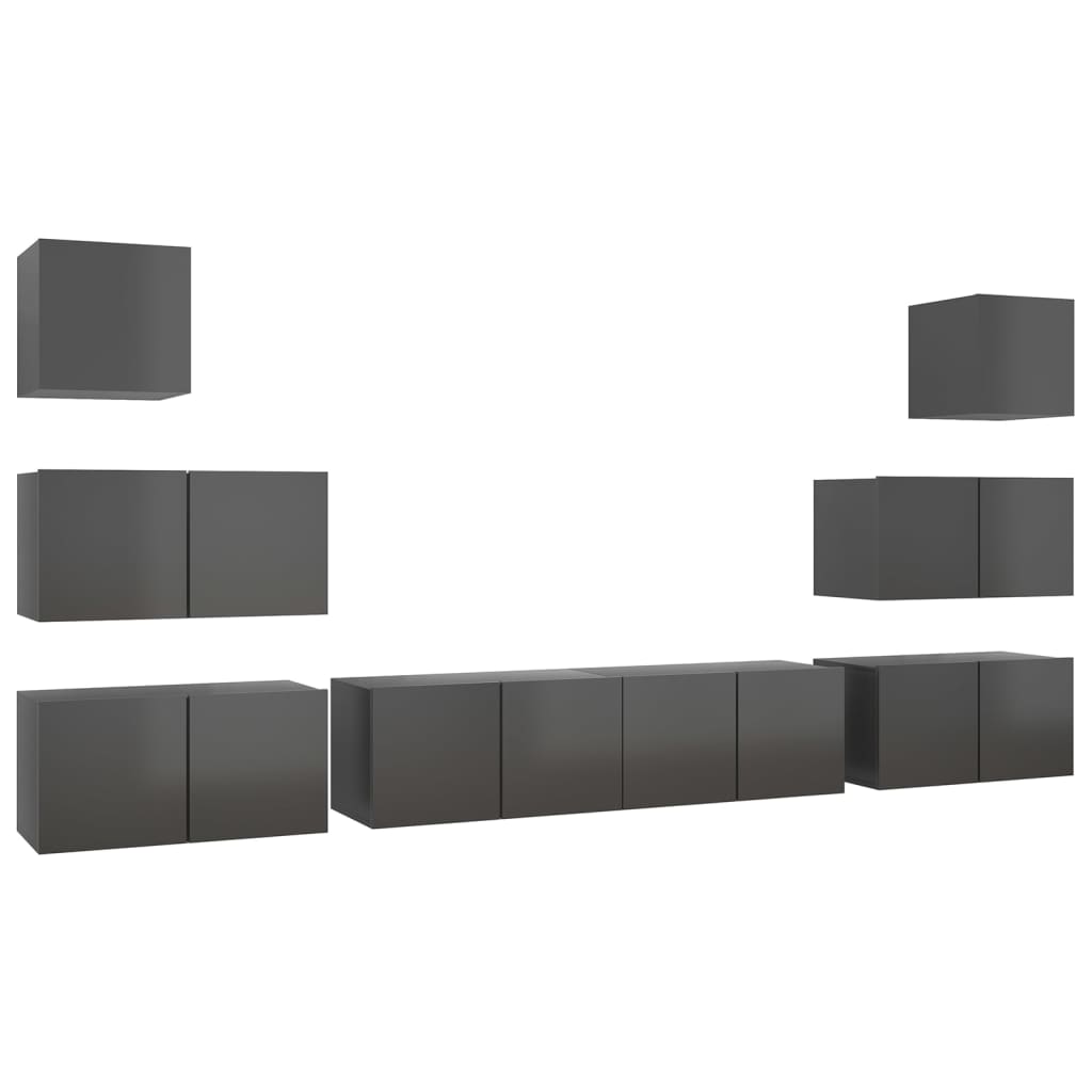 vidaXL 8-tlg. TV-Schrank-Set Hochglanz-Grau Holzwerkstoff