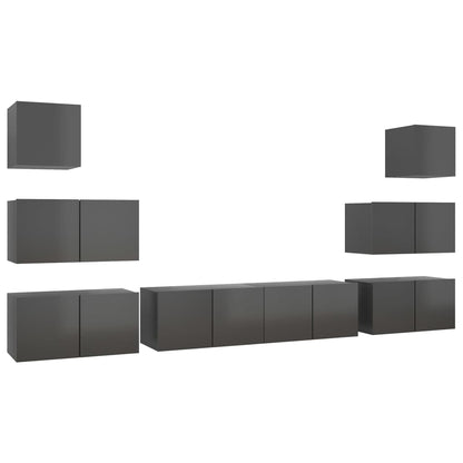 vidaXL 8-tlg. TV-Schrank-Set Hochglanz-Grau Holzwerkstoff