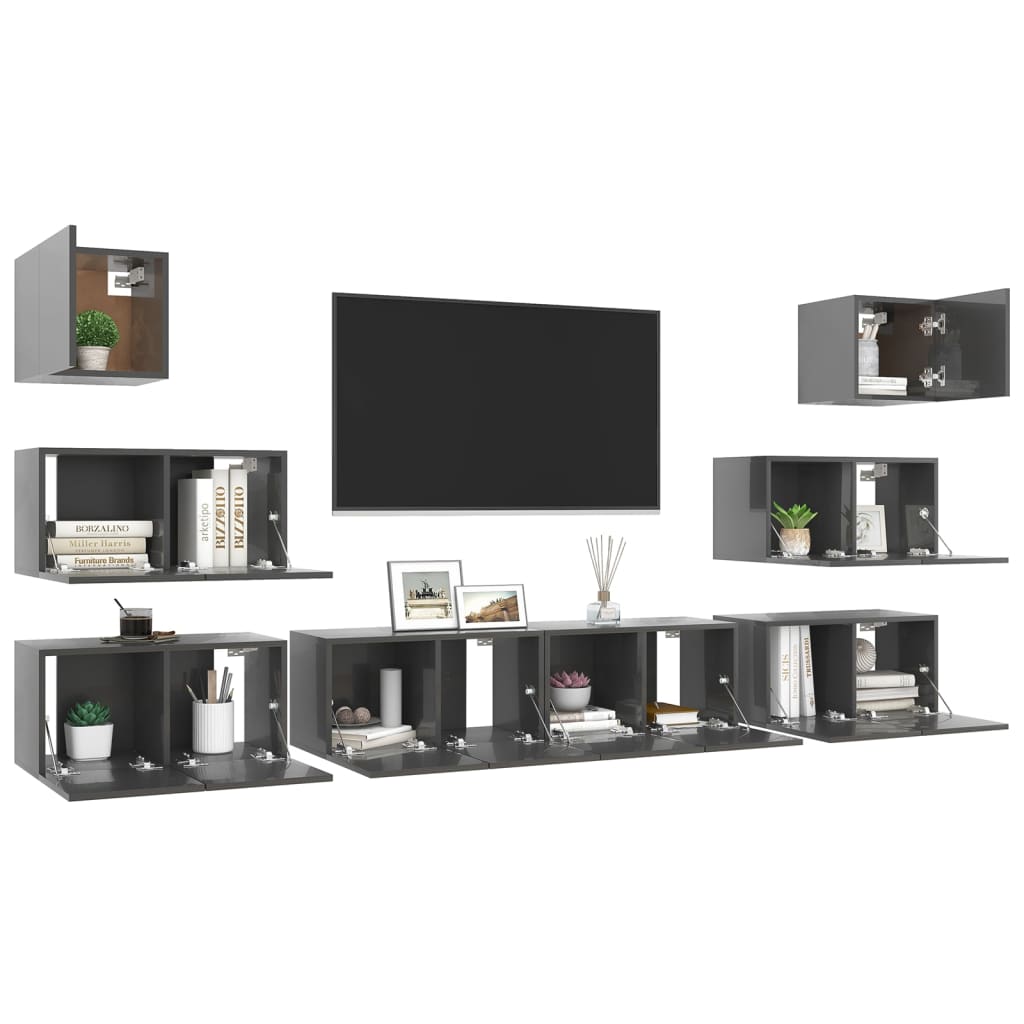 vidaXL 8-tlg. TV-Schrank-Set Hochglanz-Grau Holzwerkstoff