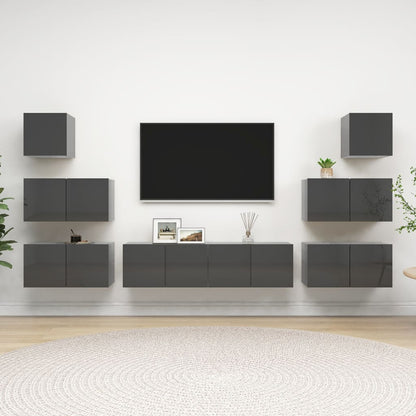 vidaXL 8-tlg. TV-Schrank-Set Hochglanz-Grau Holzwerkstoff
