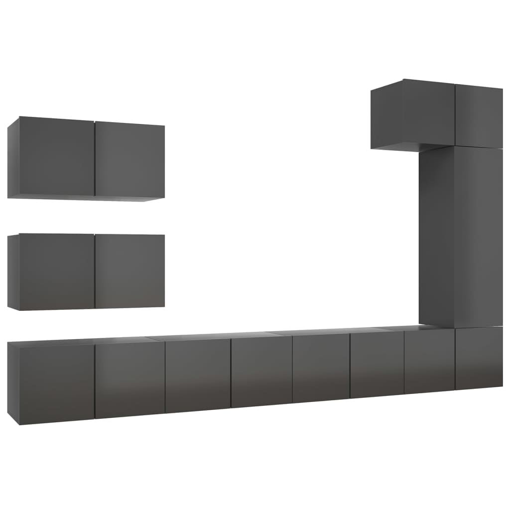 vidaXL Meuble TV, 8 pcs, gris brillant, bois d'ingénierie