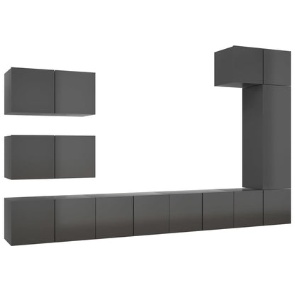 vidaXL Meuble TV, 8 pcs, gris brillant, bois d'ingénierie