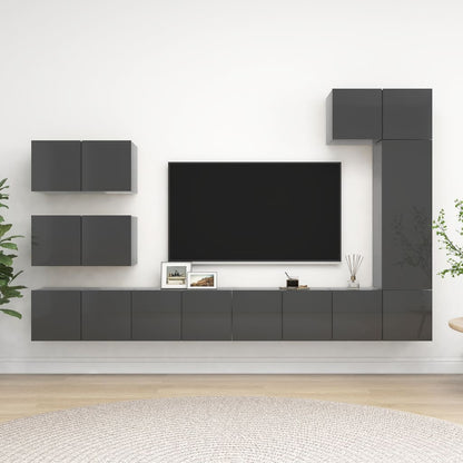 vidaXL Meuble TV, 8 pcs, gris brillant, bois d'ingénierie