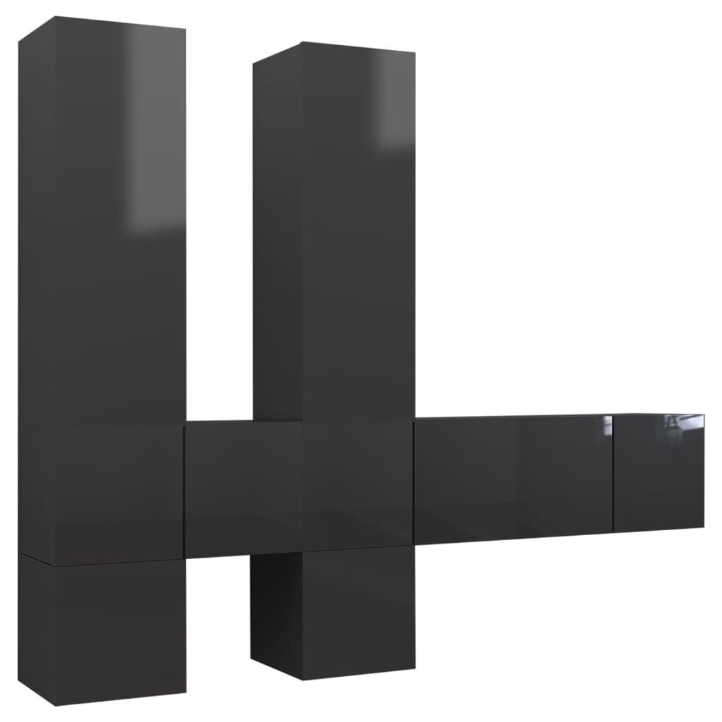 vidaXL 7-tlg. TV-Schrank-Set Hochglanz-Grau Holzwerkstoff