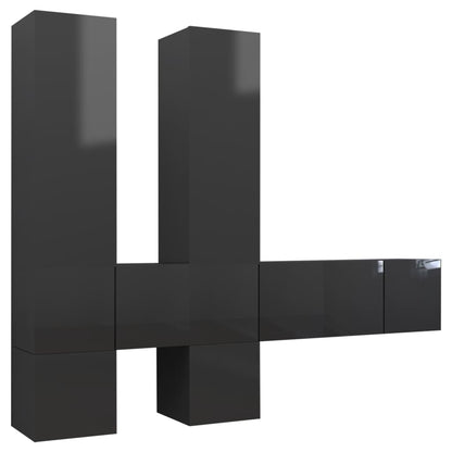 vidaXL 7-tlg. TV-Schrank-Set Hochglanz-Grau Holzwerkstoff