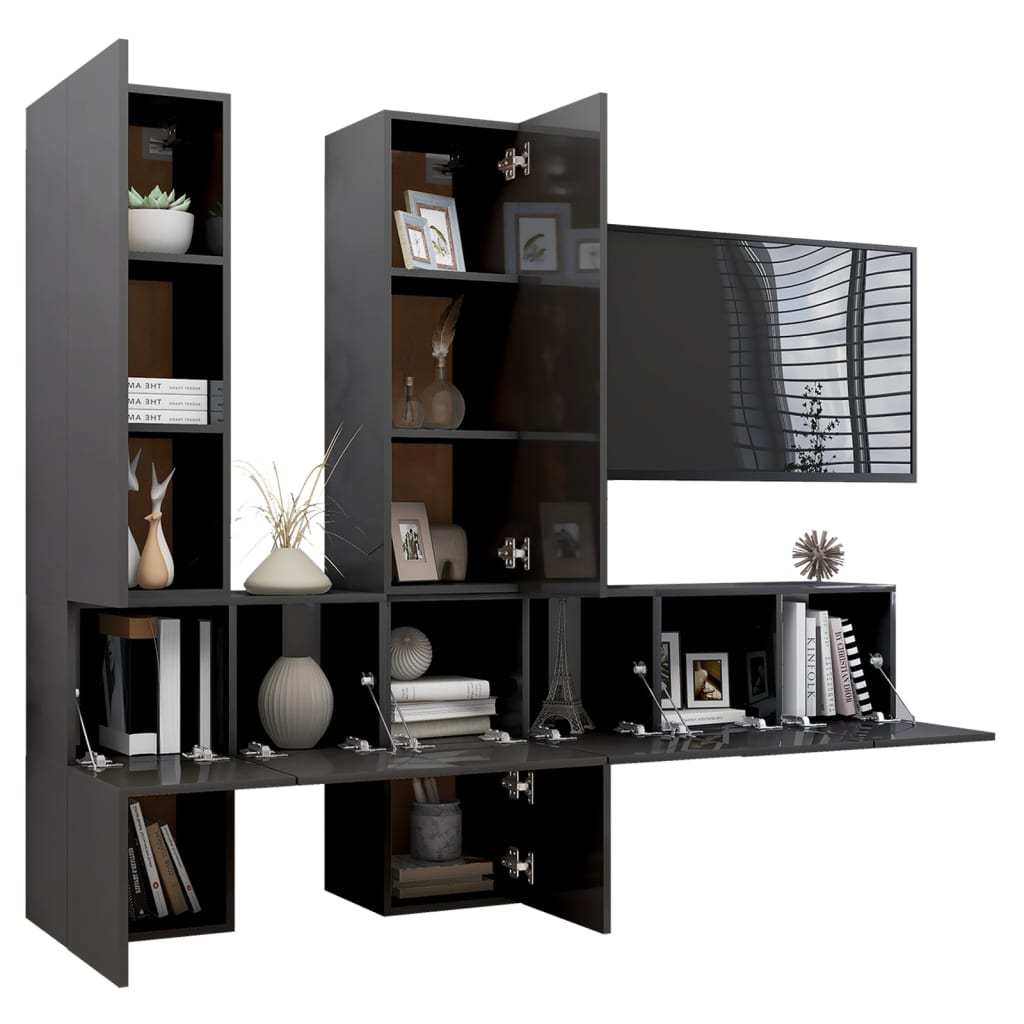 vidaXL 7-tlg. TV-Schrank-Set Hochglanz-Grau Holzwerkstoff