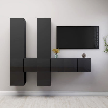 vidaXL 7-tlg. TV-Schrank-Set Hochglanz-Grau Holzwerkstoff
