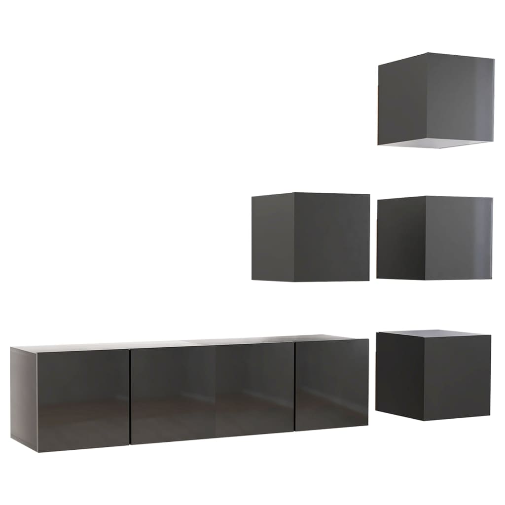 vidaXL Meuble TV, 6 pcs, Gris brillant, Aggloméré