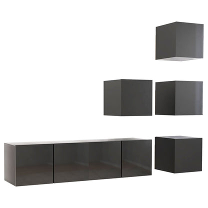 vidaXL Meuble TV, 6 pcs, Gris brillant, Aggloméré