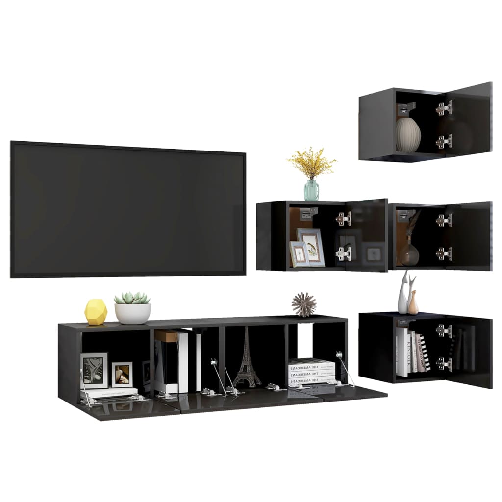 vidaXL Meuble TV, 6 pcs, Gris brillant, Aggloméré