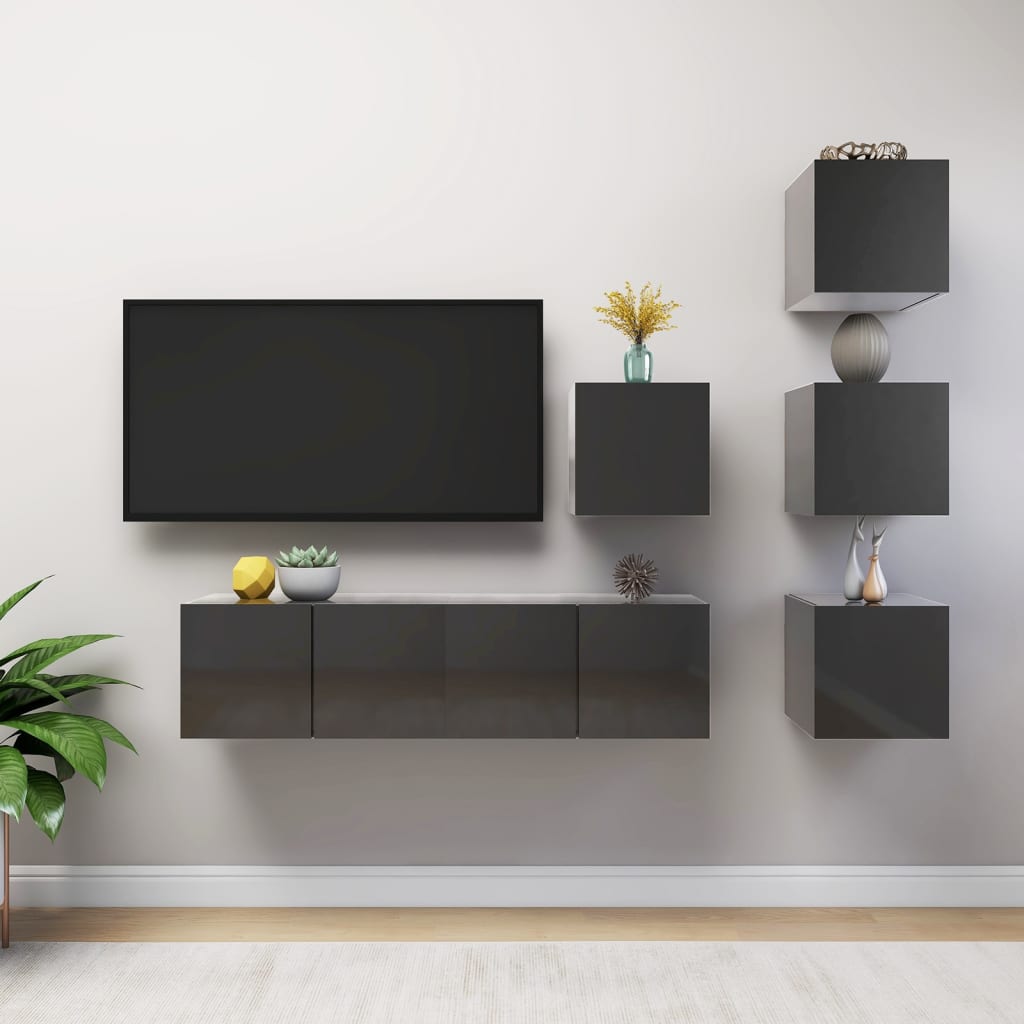 vidaXL Meuble TV, 6 pcs, Gris brillant, Aggloméré