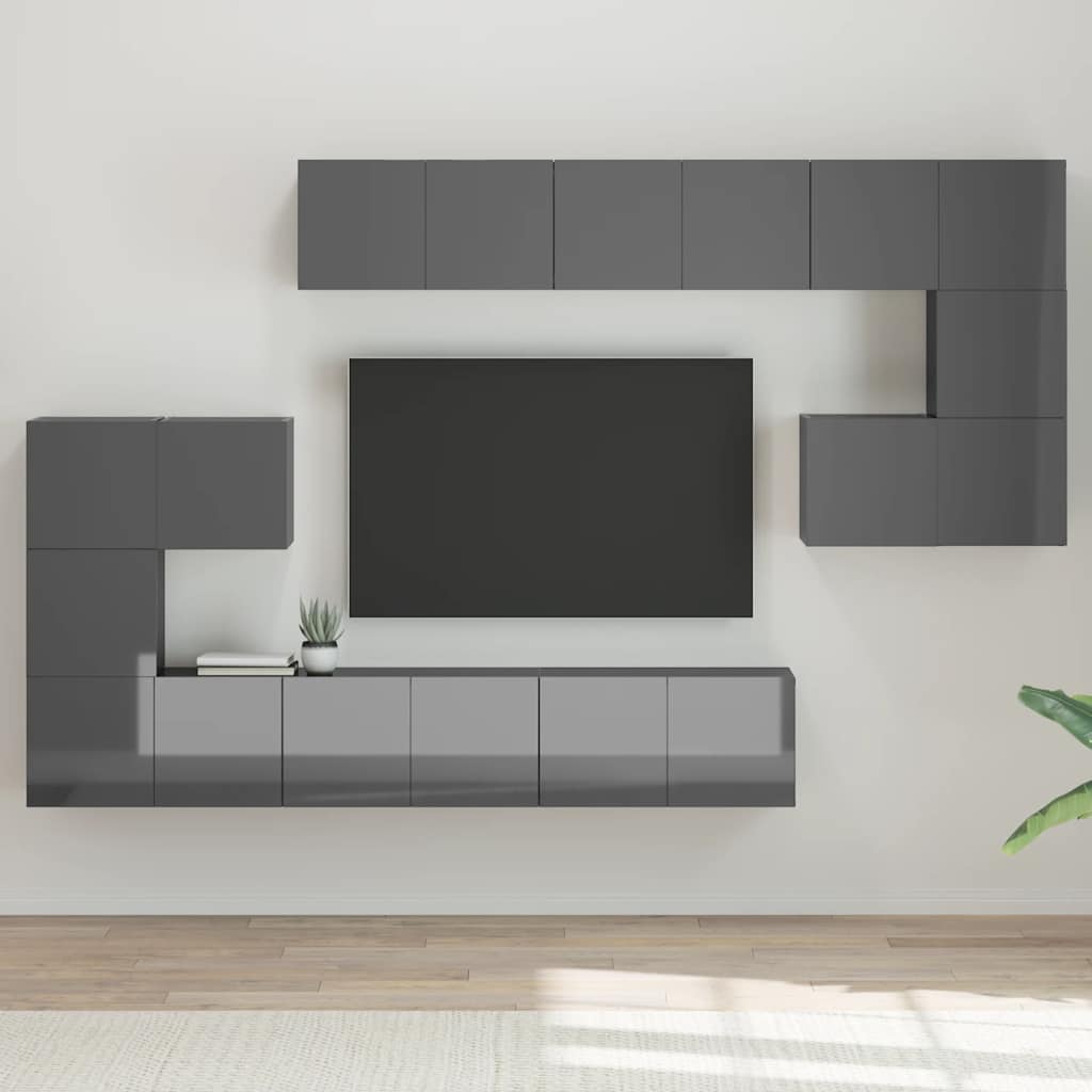 vidaXL Ensemble de meubles TV 10 pcs Gris brillant Aggloméré