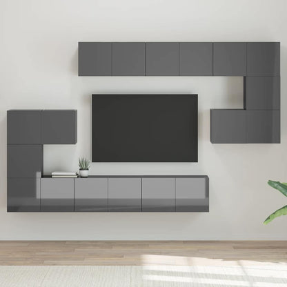 vidaXL Ensemble de meubles TV 10 pcs Gris brillant Aggloméré