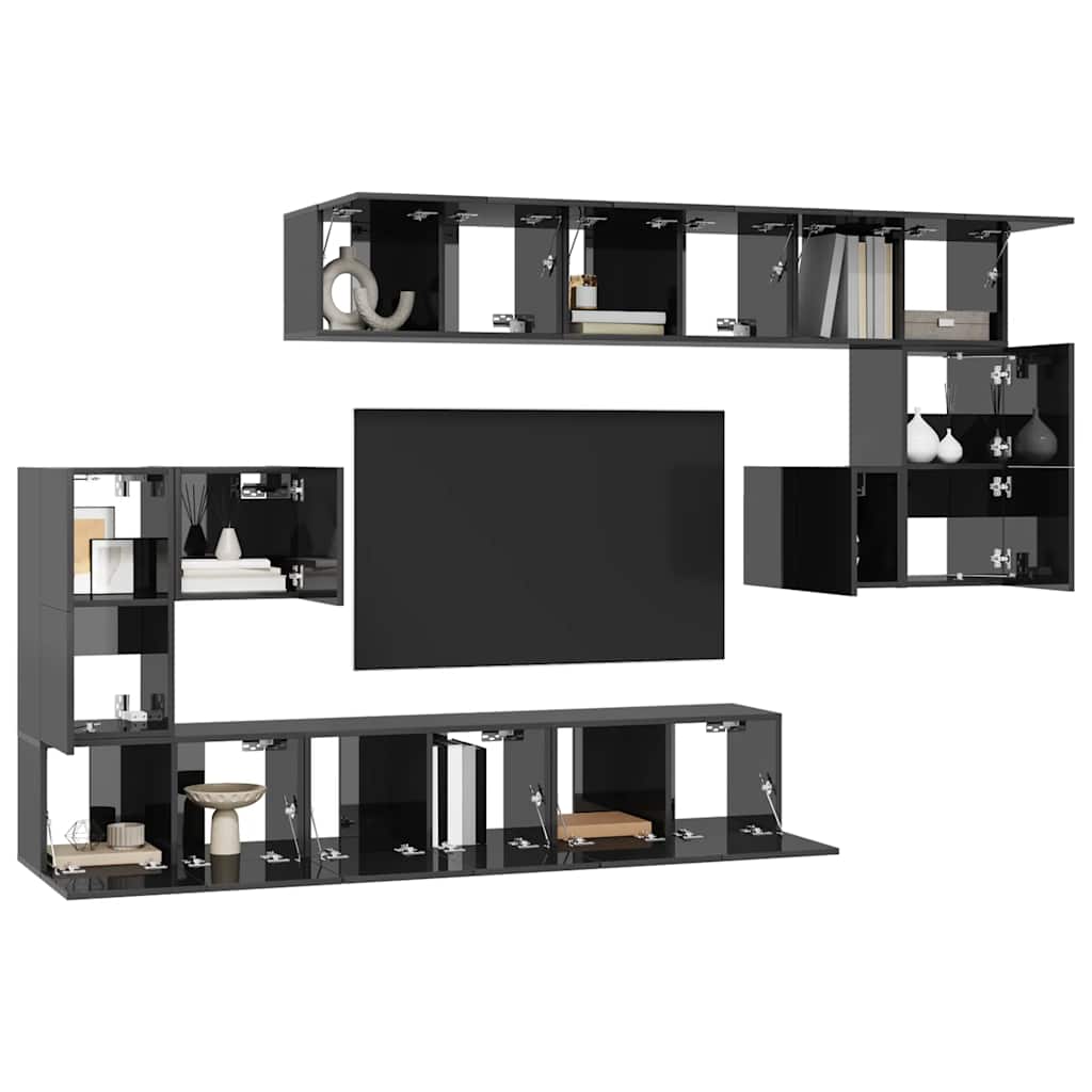 vidaXL Ensemble de meubles TV 10 pcs Gris brillant Aggloméré