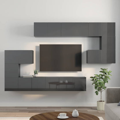 vidaXL Ensemble de meubles TV 10 pcs Gris brillant Aggloméré