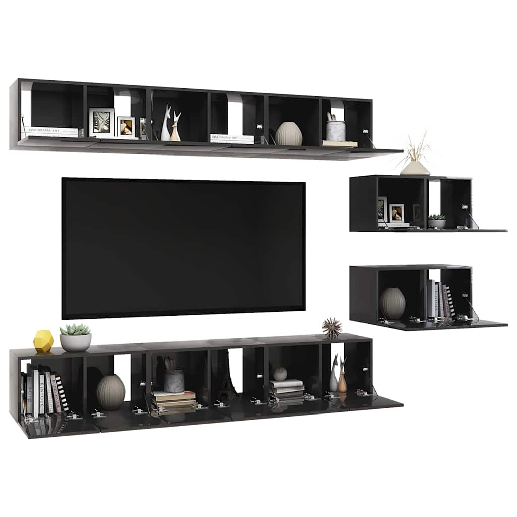 vidaXL Meubles TV 8 pcs Gris brillant Aggloméré