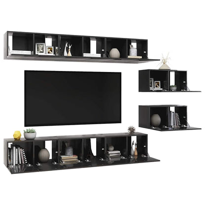 vidaXL Meubles TV 8 pcs Gris brillant Aggloméré