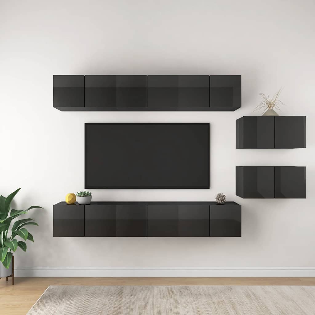 vidaXL Meubles TV 8 pcs Gris brillant Aggloméré