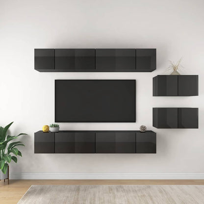 vidaXL Meubles TV 8 pcs Gris brillant Aggloméré