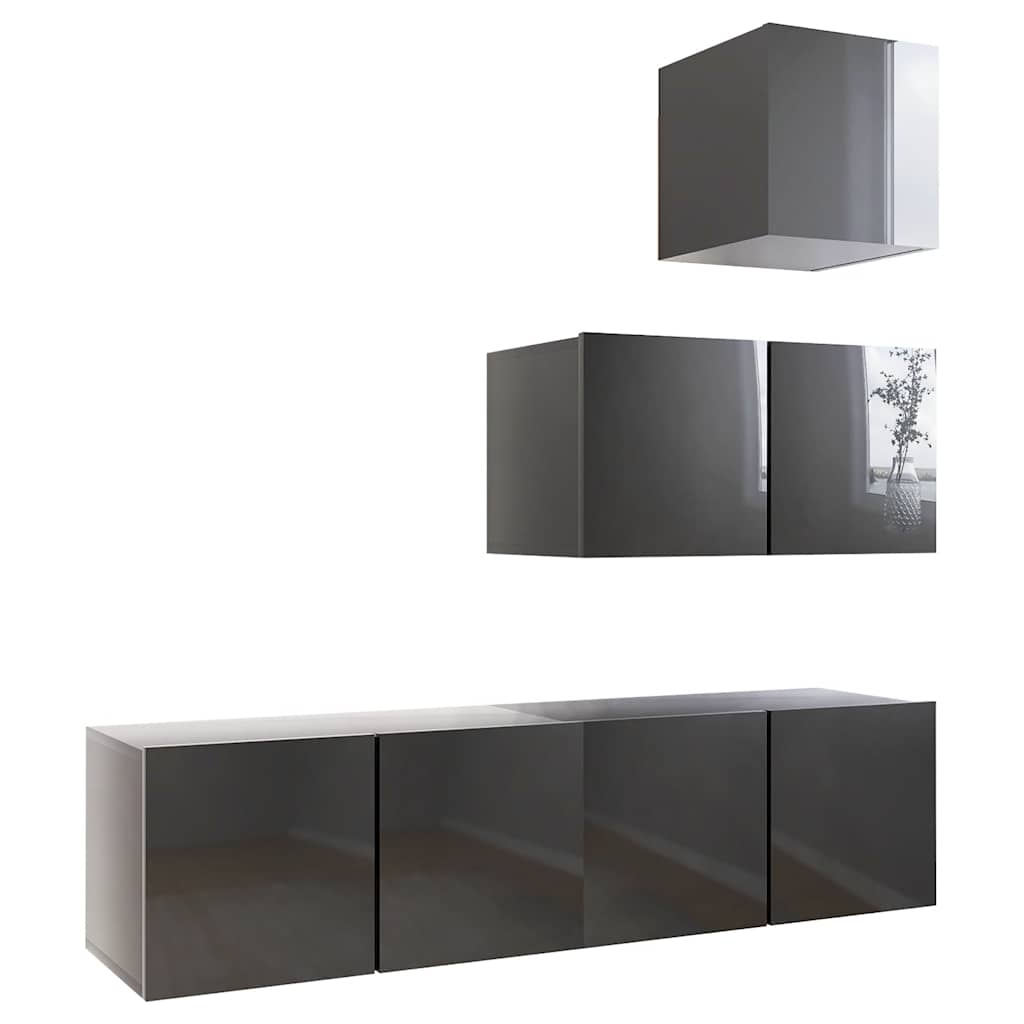 vidaXL 4-tlg. TV-Schrank-Set Hochglanz-Grau Holzwerkstoff