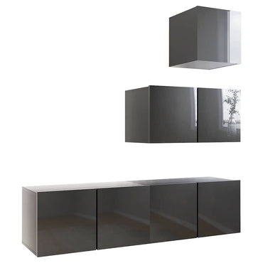 vidaXL Meuble TV 4 pcs Gris brillant Bois d'ingénierie