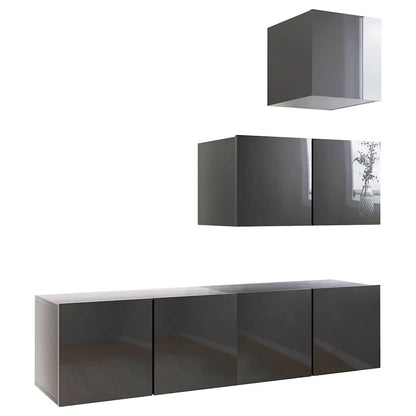 vidaXL 4-tlg. TV-Schrank-Set Hochglanz-Grau Holzwerkstoff