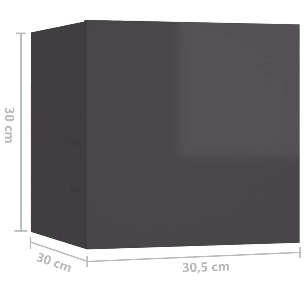 vidaXL Meubles TV muraux 8 pcs Gris brillant 30,5x30x30 cm