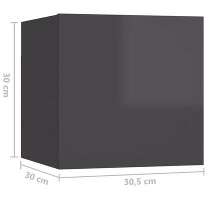 vidaXL Meubles TV muraux 8 pcs Gris brillant 30,5x30x30 cm