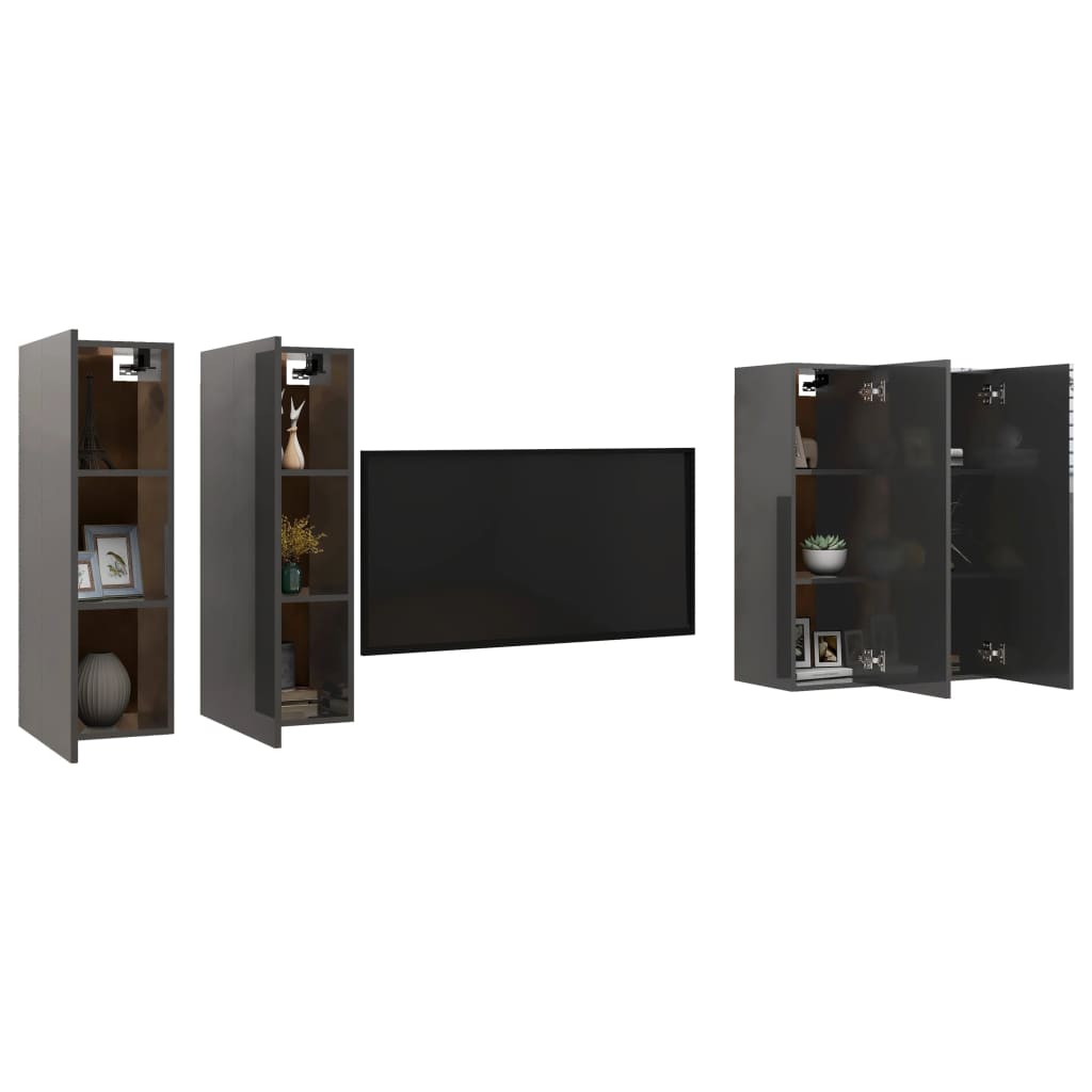 vidaXL TV-Schränke 4 Stk. Hochglanz-Grau 30,5x30x90cm Holzwerkstoff