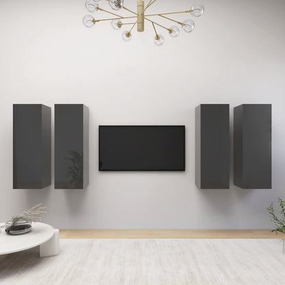 vidaXL TV-Schränke 4 Stk. Hochglanz-Grau 30,5x30x90cm Holzwerkstoff
