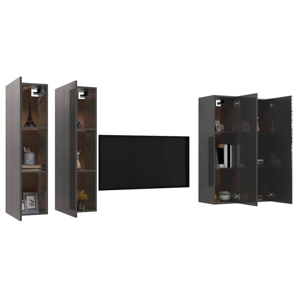 vidaXL TV-Schränke 4 Stk. Hochglanz Grau 30,5x30x110 cm Holzwerkstoff