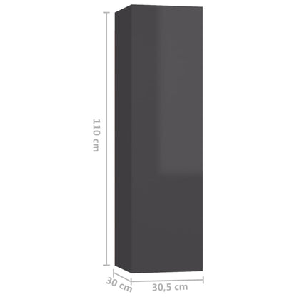 vidaXL TV-Schränke 4 Stk. Hochglanz Grau 30,5x30x110 cm Holzwerkstoff