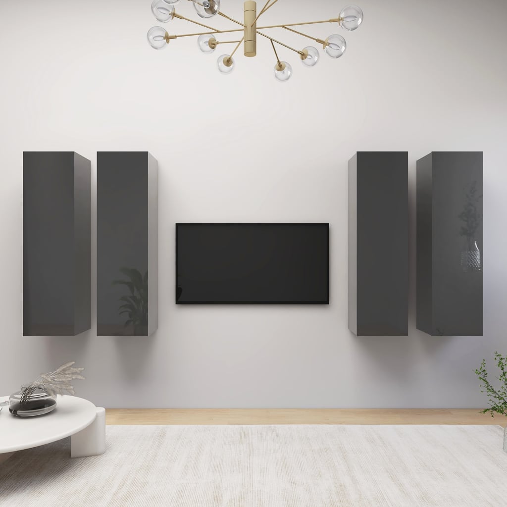 vidaXL TV-Schränke 4 Stk. Hochglanz Grau 30,5x30x110 cm Holzwerkstoff