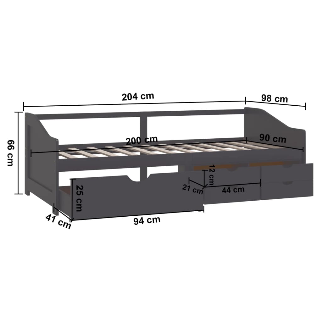 vidaXL Tagesbett 3-Sitzer mit Schubladen Grau Kiefernholz 90x200 cm