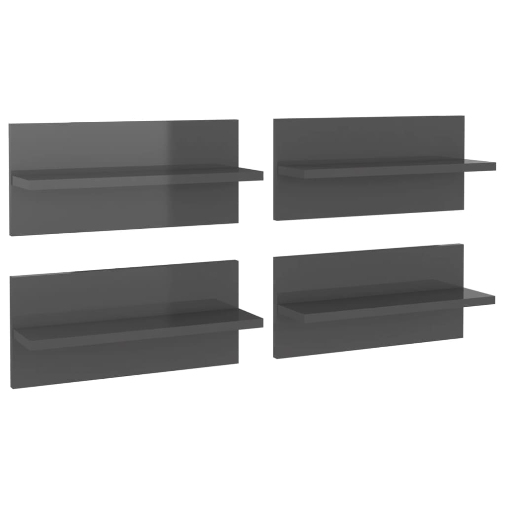 vidaXL Étagères murales 4 pcs Gris brillant 40x11,5x18 cm