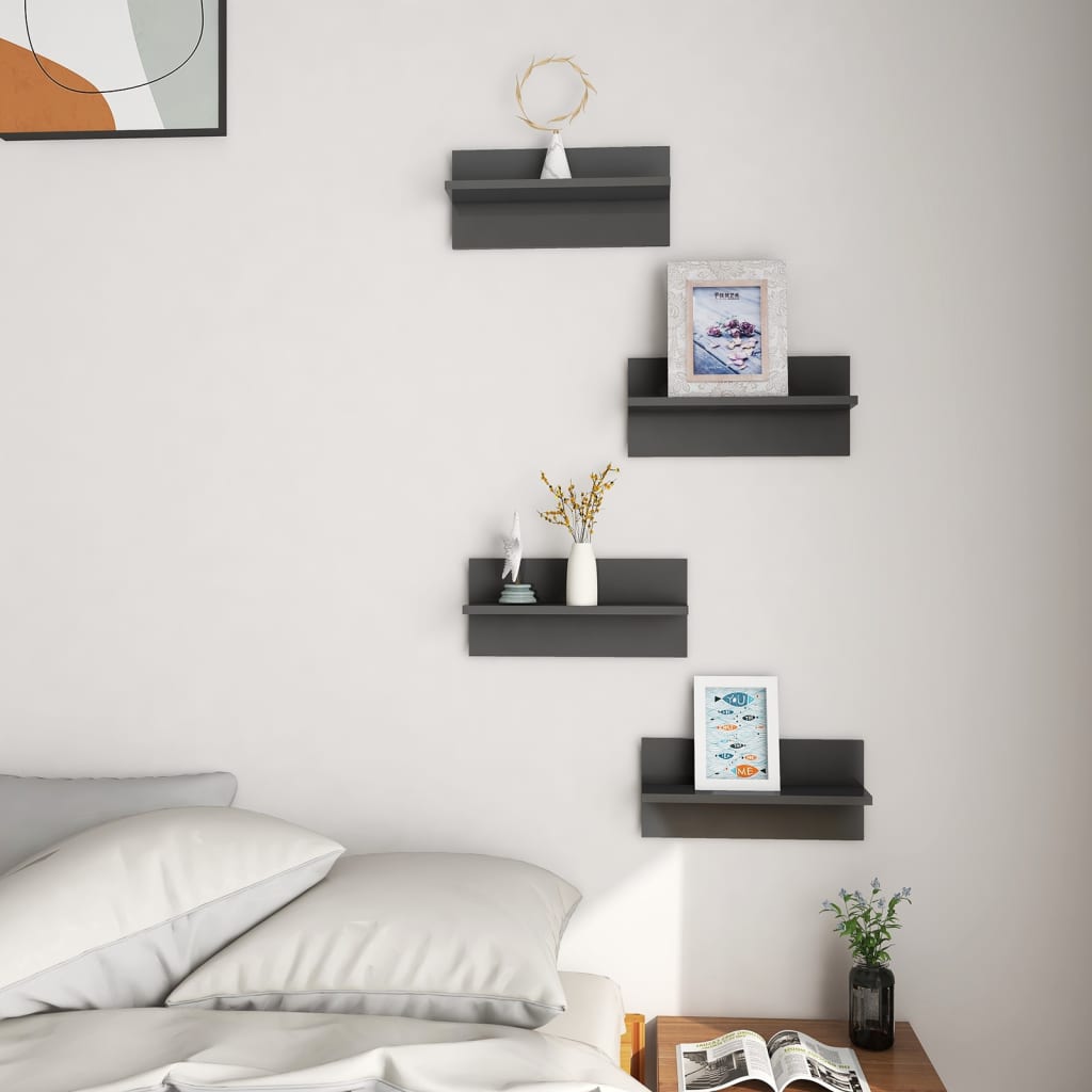 vidaXL Étagères murales 4 pcs Gris brillant 40x11,5x18 cm