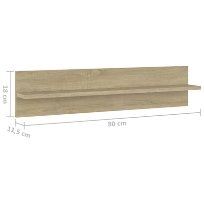 vidaXL Wandregale 2 Stk. Sonoma-Eiche 80x11,5x18 cm Holzwerkstoff
